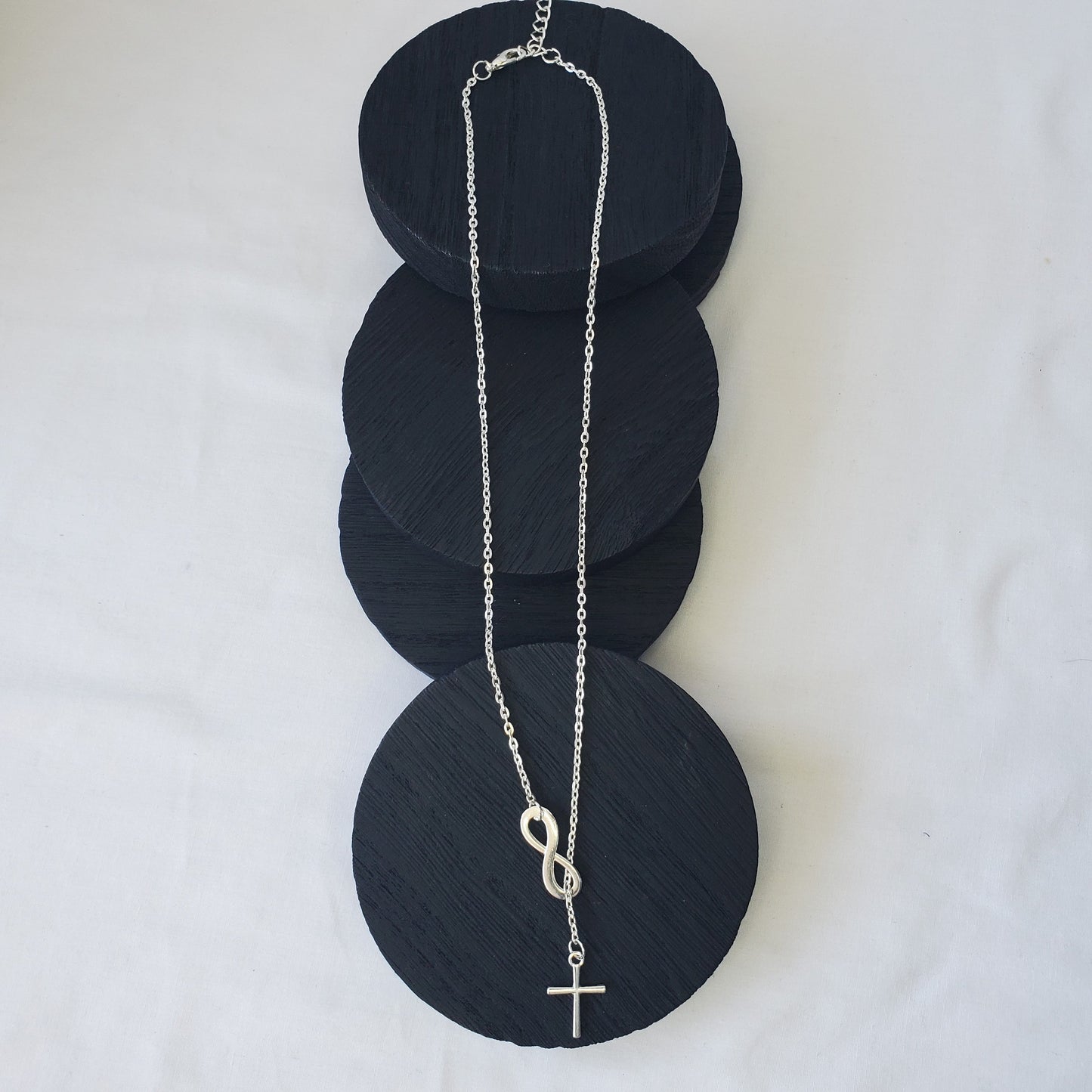 Silvery Cross & Infinity Symbol Pendant Necklace
