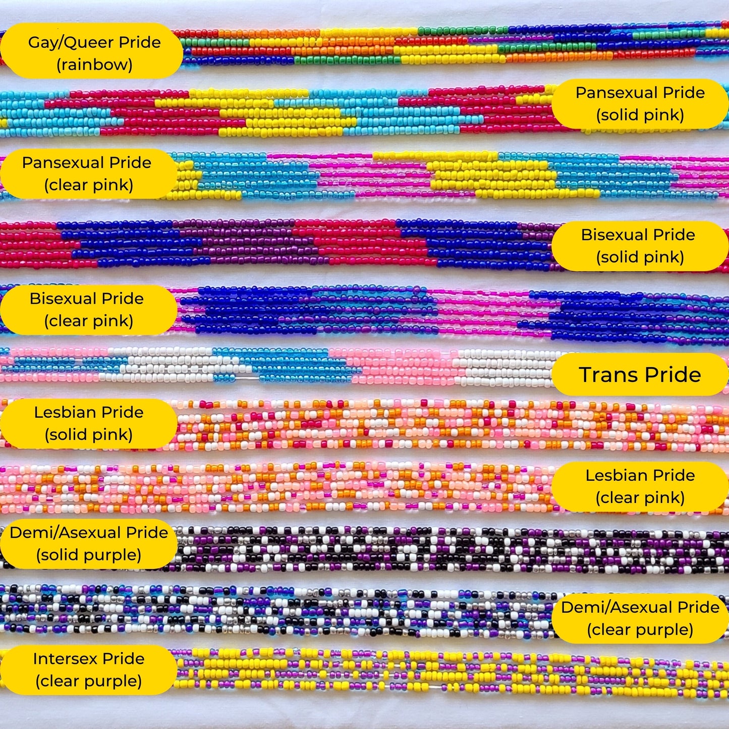 LGBTQIA+ Pride Flag Colors Tie-On African Waist Beads