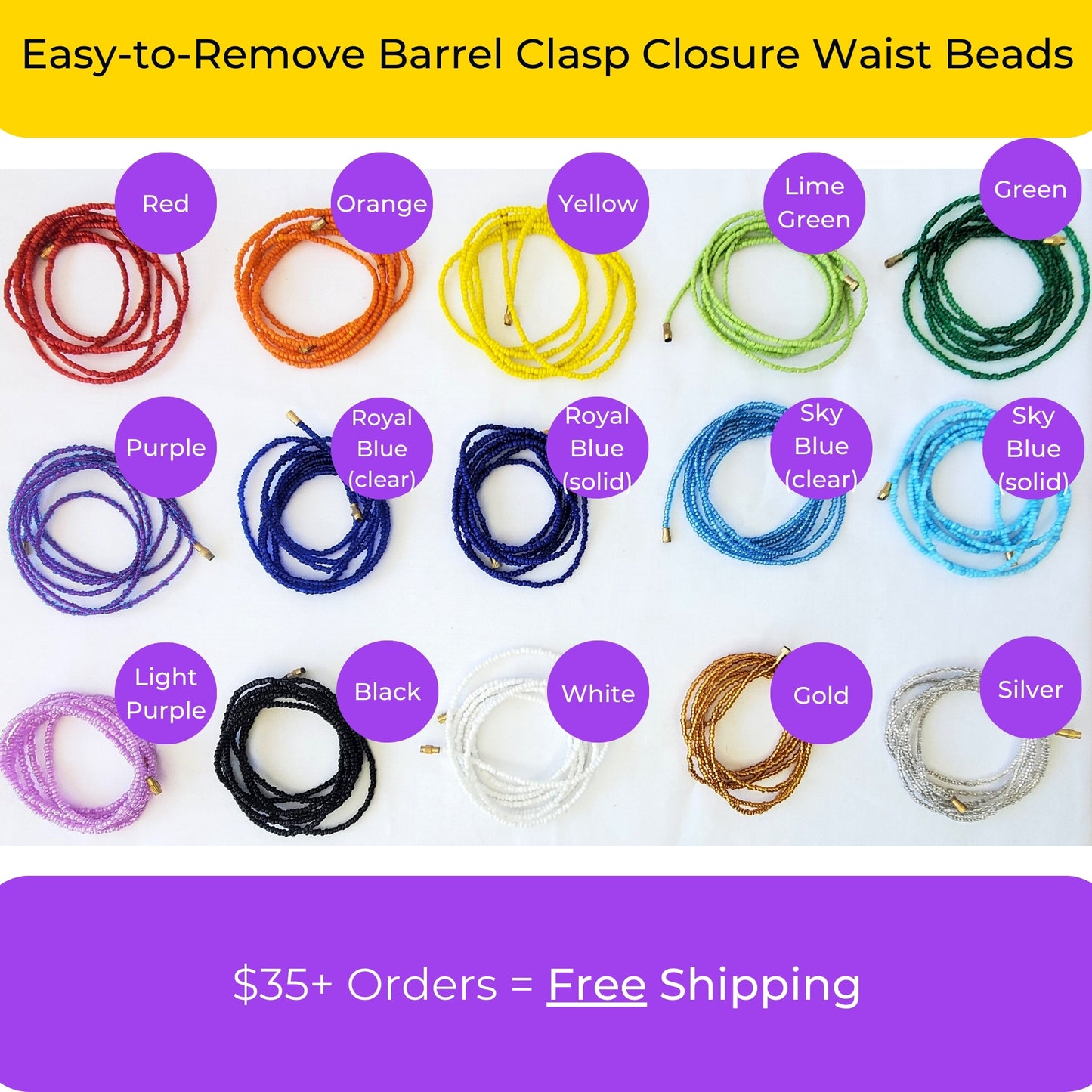 Colorful Barrel Clasp African Waist Beads