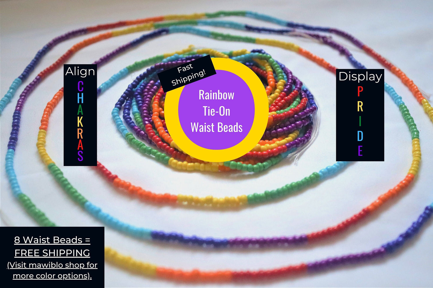 Rainbow Tie-On African Waist Beads