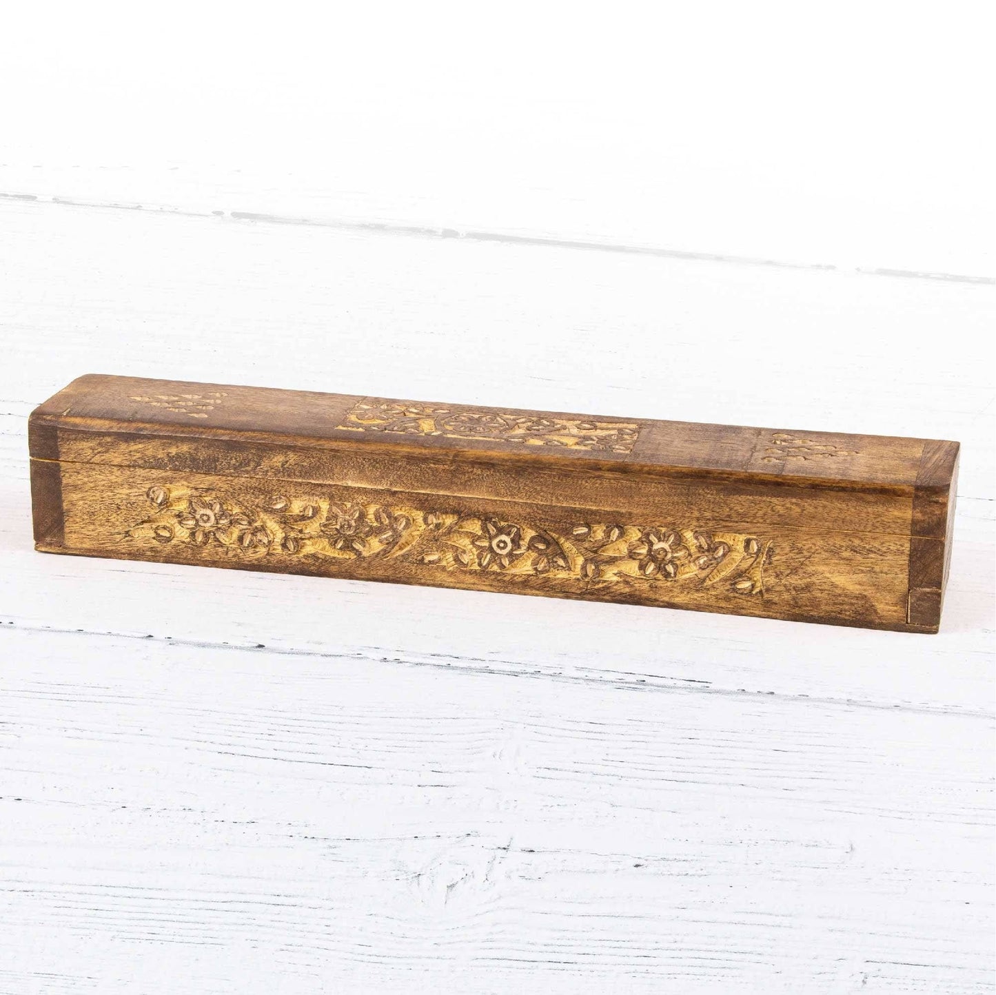 Wooden Incense Boxes (Purple & Brown Floral Carved)