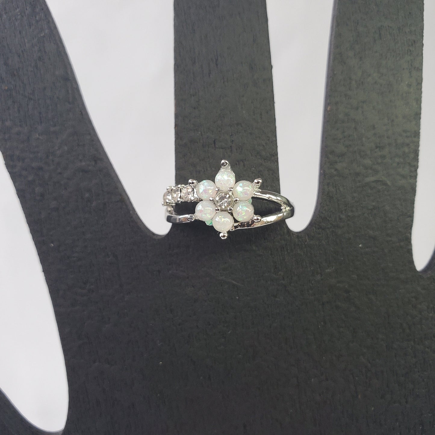 Pearly Petal Rhinestone Flower Ring