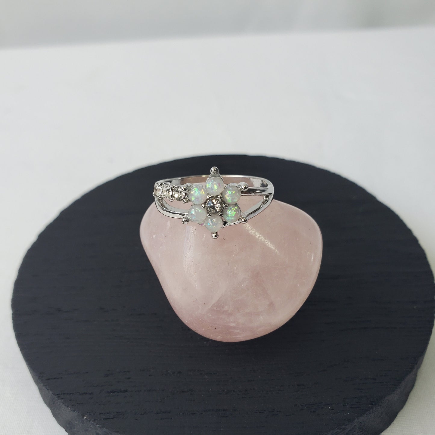 Pearly Petal Rhinestone Flower Ring