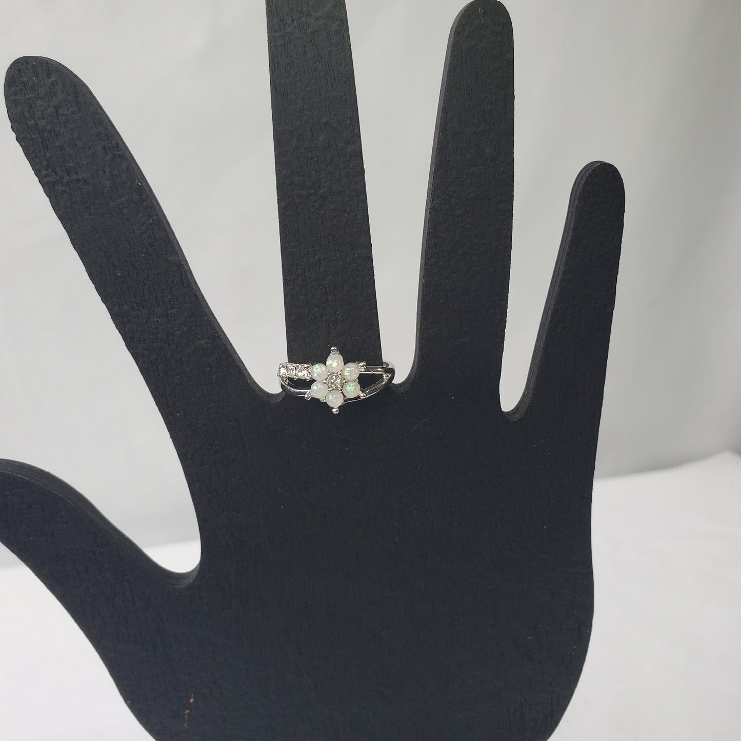 Pearly Petal Rhinestone Flower Ring