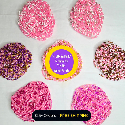 Feminine "Pretty in Pink" Colors Tie-On African Waist Beads