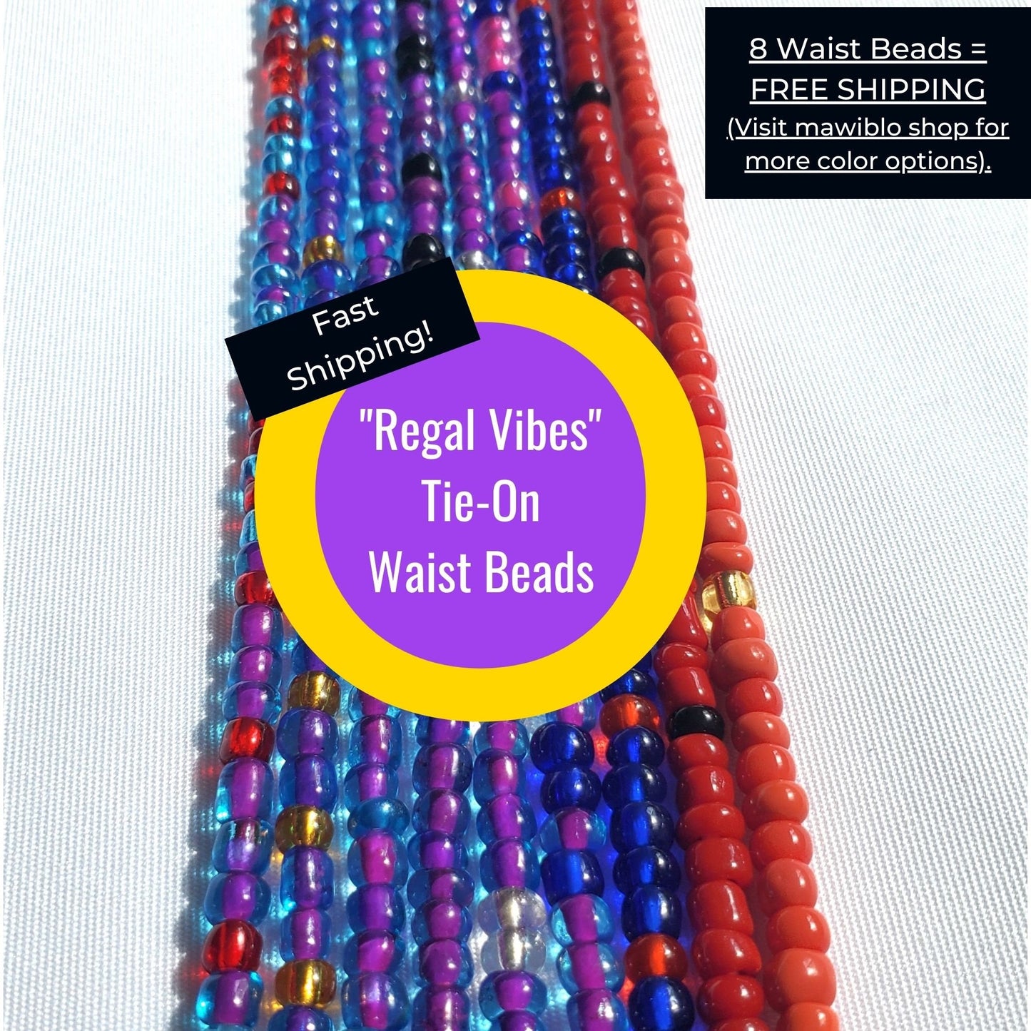 Purple and Red "Regal Vibes" Tie-On African Waist Beads