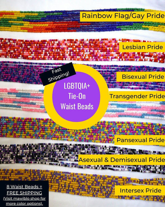 LGBTQIA+ Pride Flag Colors Tie-On African Waist Beads